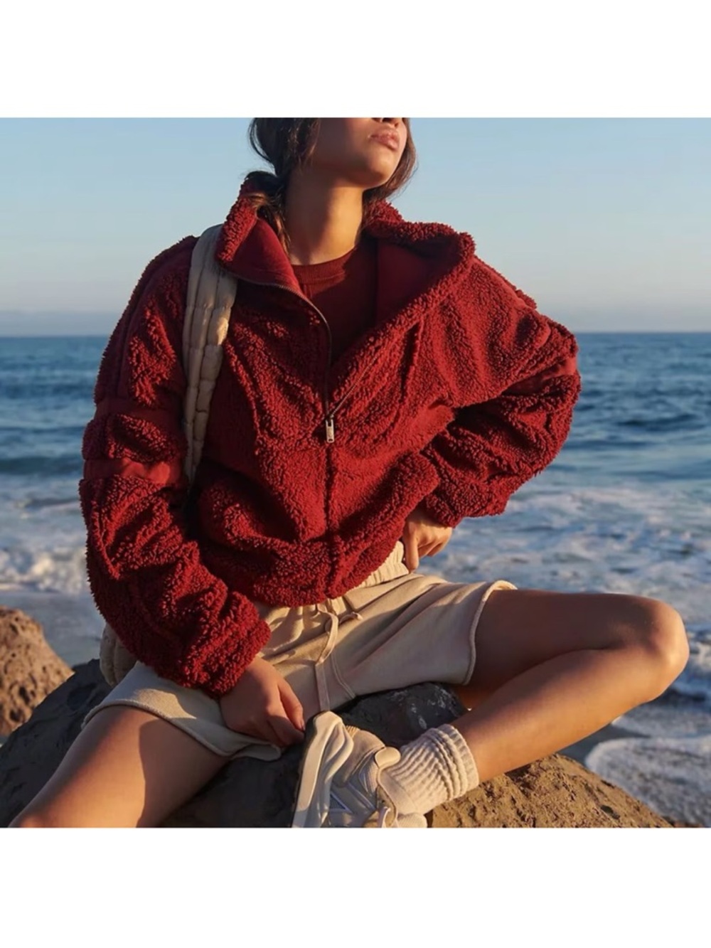 Free People Nantucket Fleece in Rust Red size XS